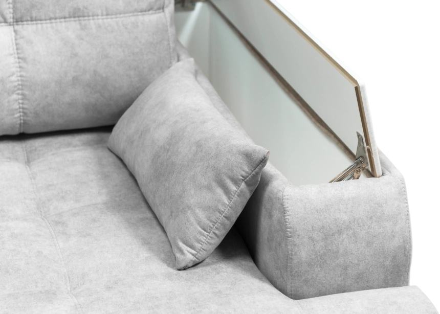 Диван угловой Остин, ткань Tornado silver, угол правый, Рамух белый