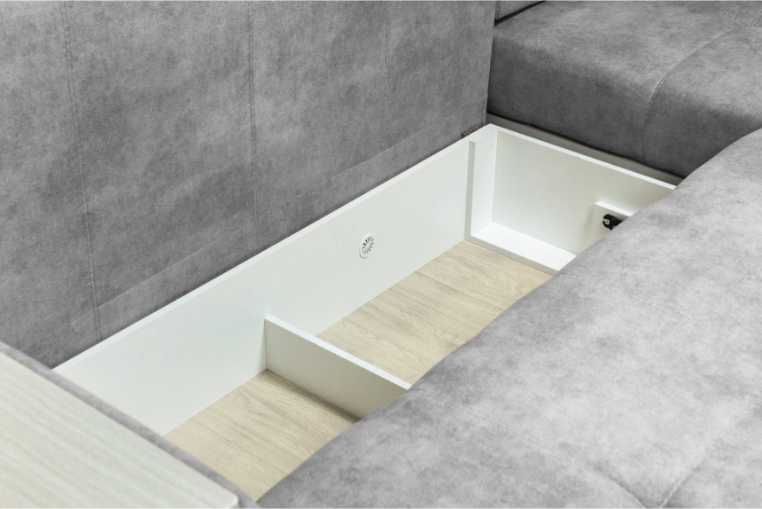 Диван угловой Остин, ткань Tornado silver, угол правый, Рамух белый