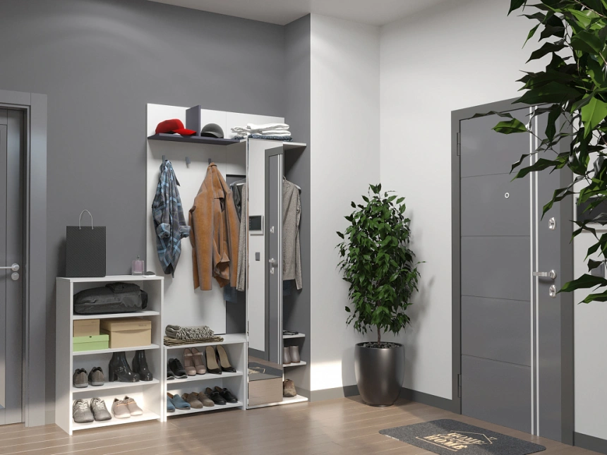 Модульная прихожая Омега, белый / чёрный графит