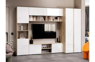 Шкаф двухдверный Алетра, распашной для одежды, дуб крафт серый / глянец белый