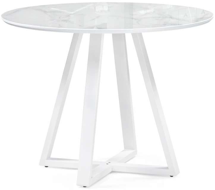 Кухонный стол Норфолк, 100x100x78, стекло, белый мрамор / белый