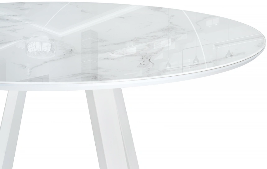 Кухонный стол Норфолк, 100x100x78, стекло, белый мрамор / белый