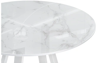 Кухонный стол Норфолк, 100x100x78, стекло, белый мрамор / белый