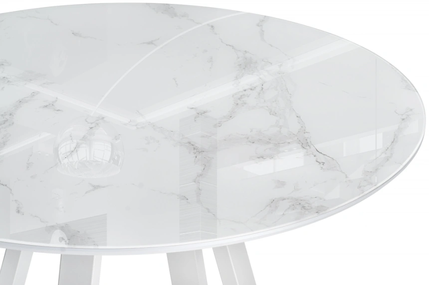 Кухонный стол Норфолк, 100x100x78, стекло, белый мрамор / белый
