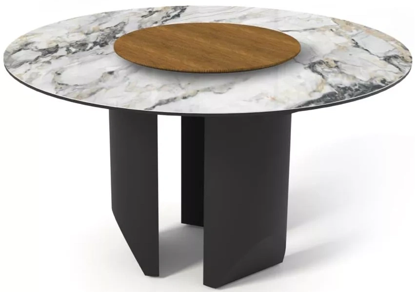 Кухонный стол Колизей 140, Artic Ocean, керамика, белый мрамор / черный каркас