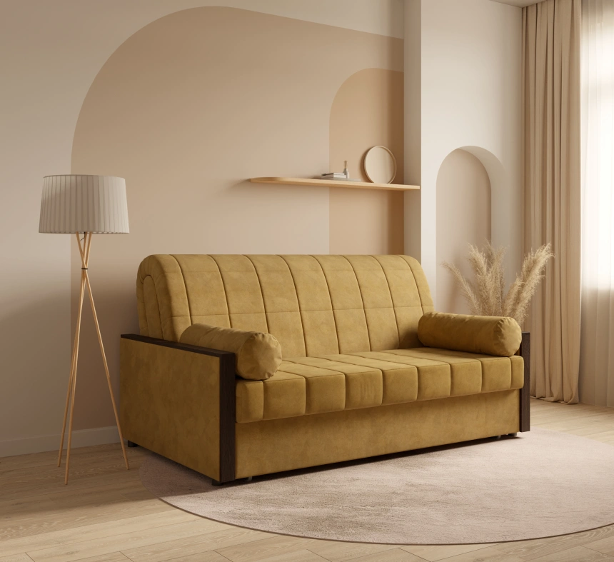 ​Диван прямой Токио 140, модель 062, Ultra Mustard​ (соломенный​) / венге