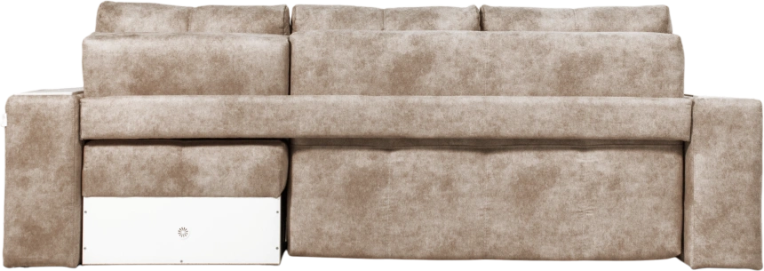 Диван угловой Остин, ткань Tornado camel, угол правый, декор Рамух белый