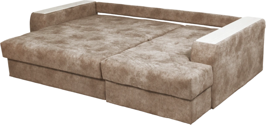 Диван угловой Остин, ткань Tornado camel, угол правый, декор Рамух белый