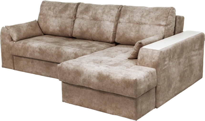 Диван угловой Остин, ткань Tornado camel, угол правый, декор Рамух белый