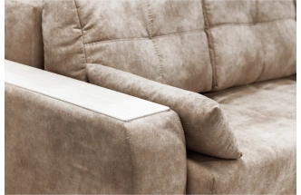 Диван угловой Остин, ткань Tornado camel, угол правый, декор Рамух белый