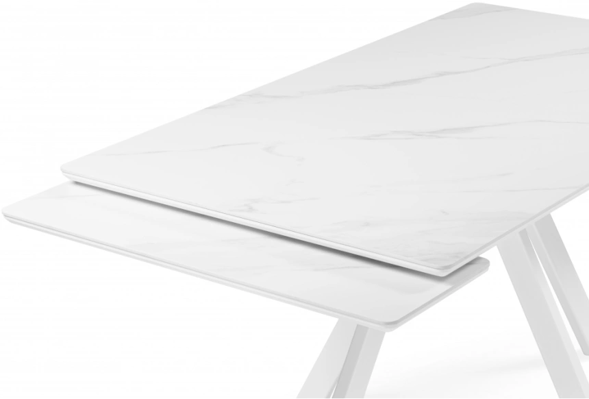 Обеденный раздвижной стол Вилли 140(200), керамика, белый мрамор / белый