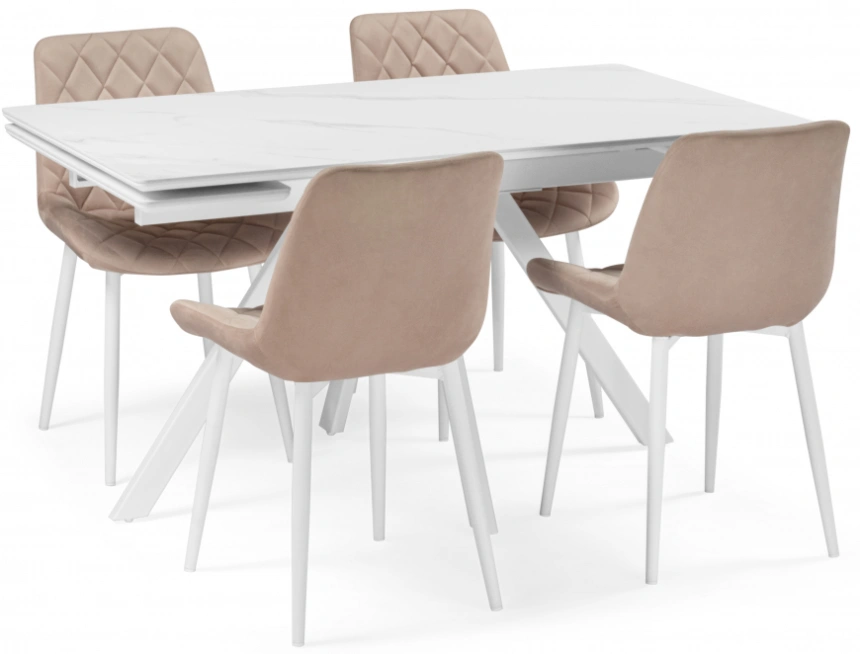 Обеденный раздвижной стол Вилли 140(200), керамика, белый мрамор / белый