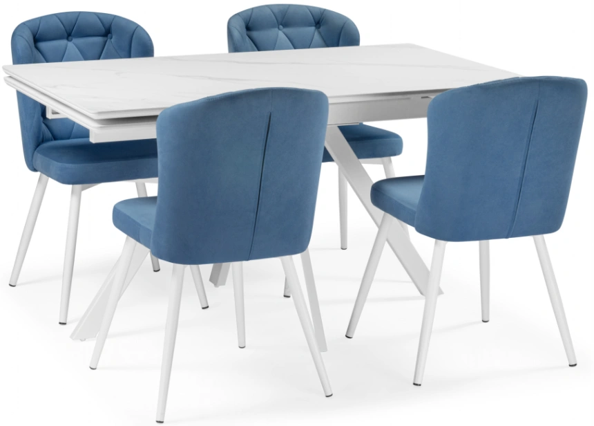 Обеденный раздвижной стол Вилли 140(200), керамика, белый мрамор / белый