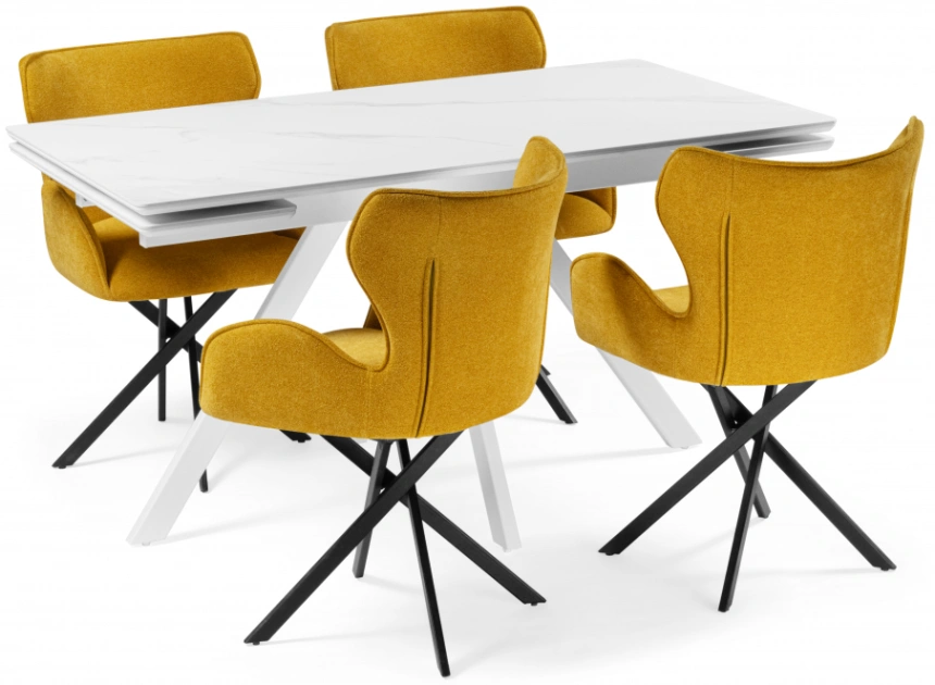 Обеденный раздвижной стол Вилли 140(200), керамика, белый мрамор / белый