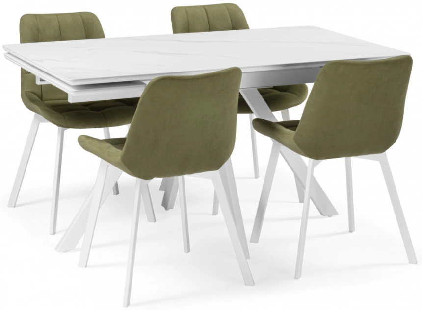 Обеденный раздвижной стол Вилли 140(200), керамика, белый мрамор / белый