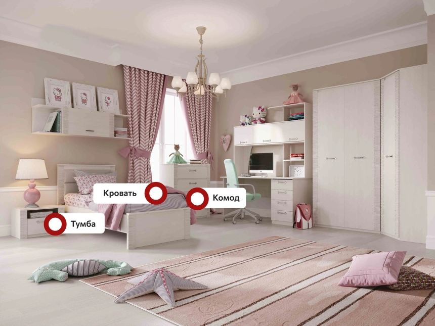 Гарнитур для молодёжной комнаты Элана, композиция 1, бодега белая