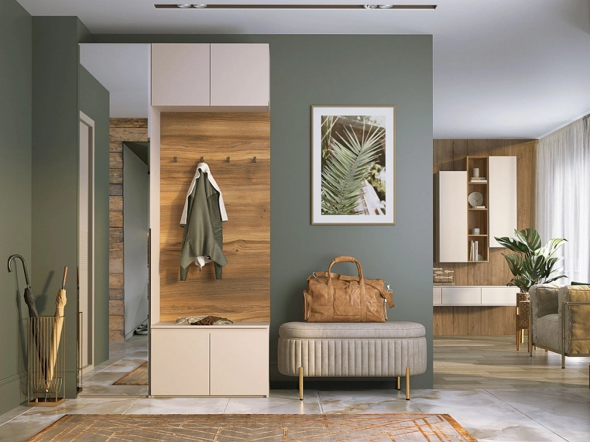 Модульная прихожая Луара 3, фасад с зеркалом, кашемир серый 