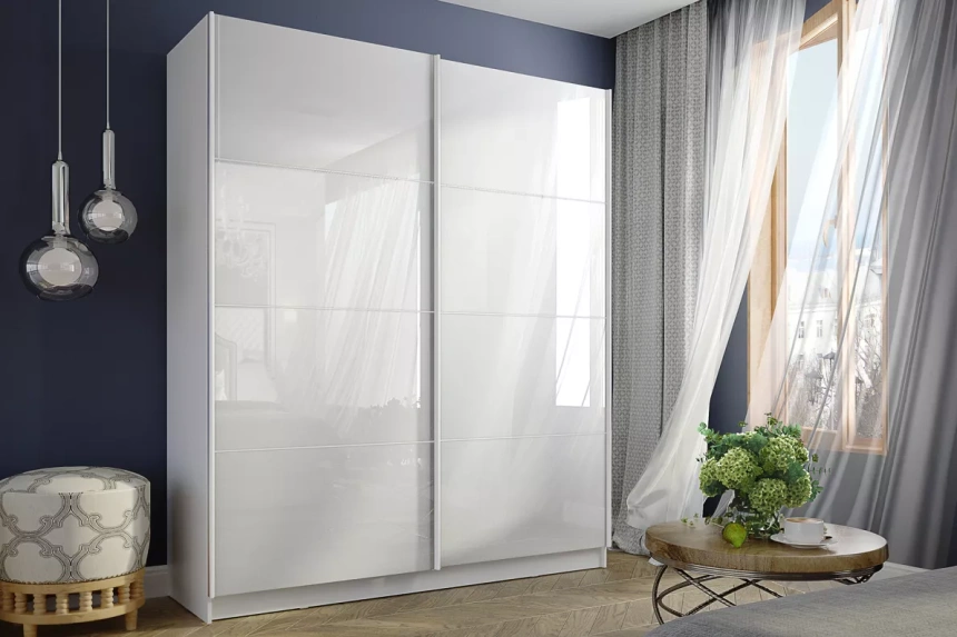 Шкаф-купе двухдверный Марвин-3, 203x220, Белый / Белый глянец