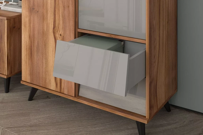 Гостиная модульная Онтарио 2, Дуб Барокко янтарный / Серый Асфальт глянец