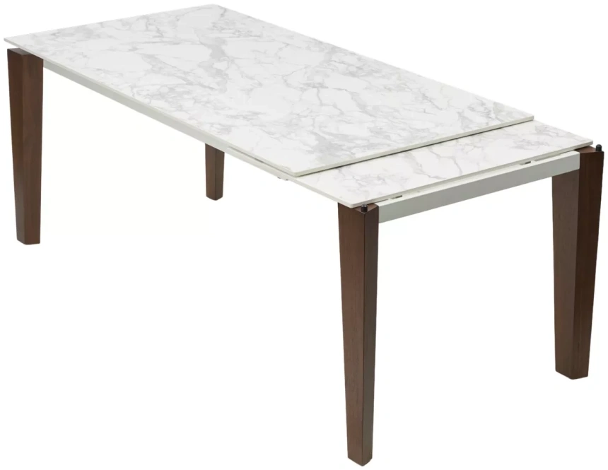 Обеденный раздвижной стол Esmir 160, Matte Arabescato Solid Ceramic, орех