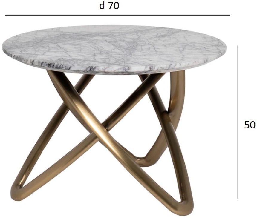 Журнальный стол 57EL-STOL/ZH-790B, 70x70x50, природный мрамор, белый мрамор / золото