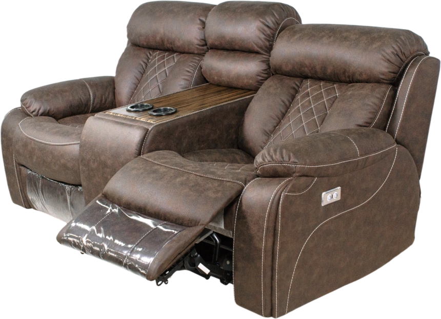 Диван прямой Азалия, электрореклайнер, двухместный, Стайл 03 / Эбен / Контрастная отстрочка