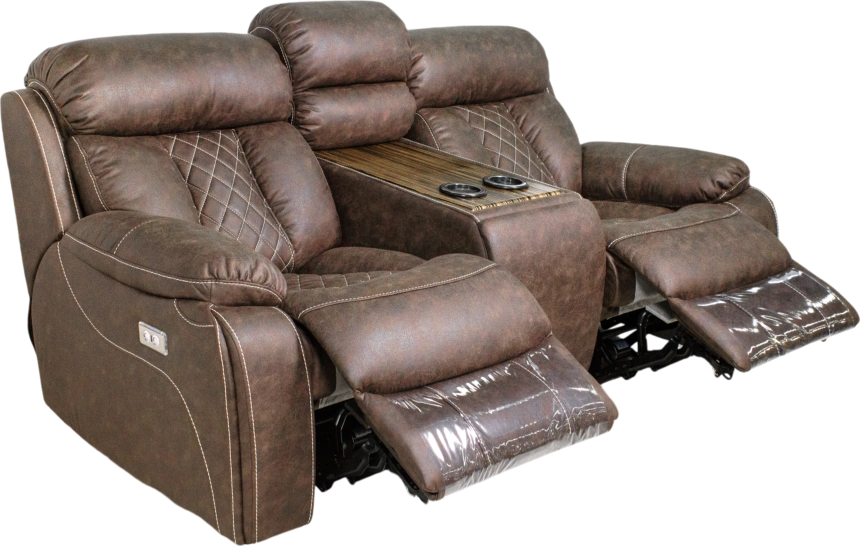 Диван прямой Азалия, электрореклайнер, двухместный, Стайл 03 / Эбен / Контрастная отстрочка