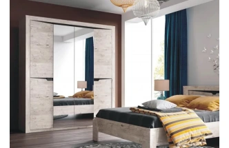 Шкаф четырехдверный Соренто, распашной с зеркалом, дуб бонифаций