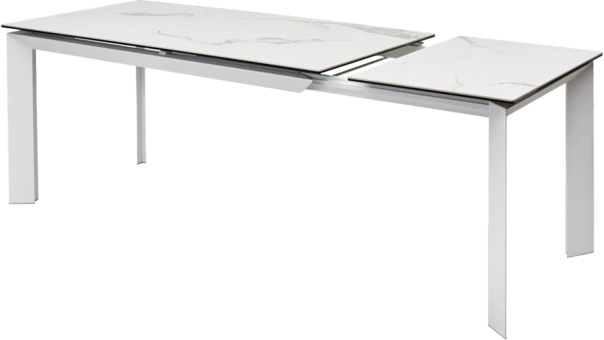 Кухонный стол раздвижной Cremona 140, Matte Statuario Белый мрамор матовый, керамика, белый каркас