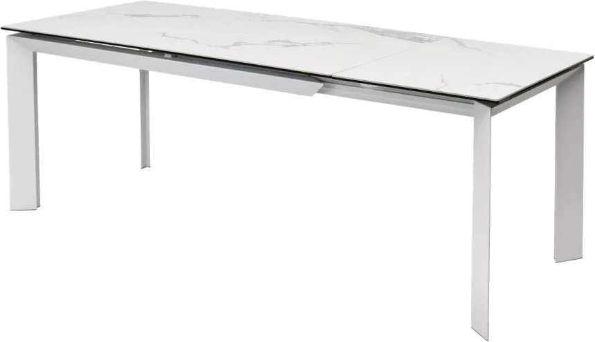 Кухонный стол раздвижной Cremona 140, Matte Statuario Белый мрамор матовый, керамика, белый каркас