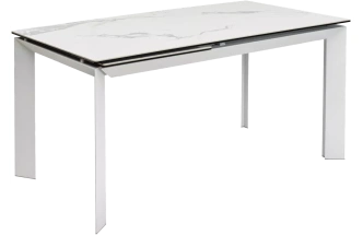 Кухонный стол раздвижной Cremona 140, Matte Statuario Белый мрамор матовый, керамика, белый каркас