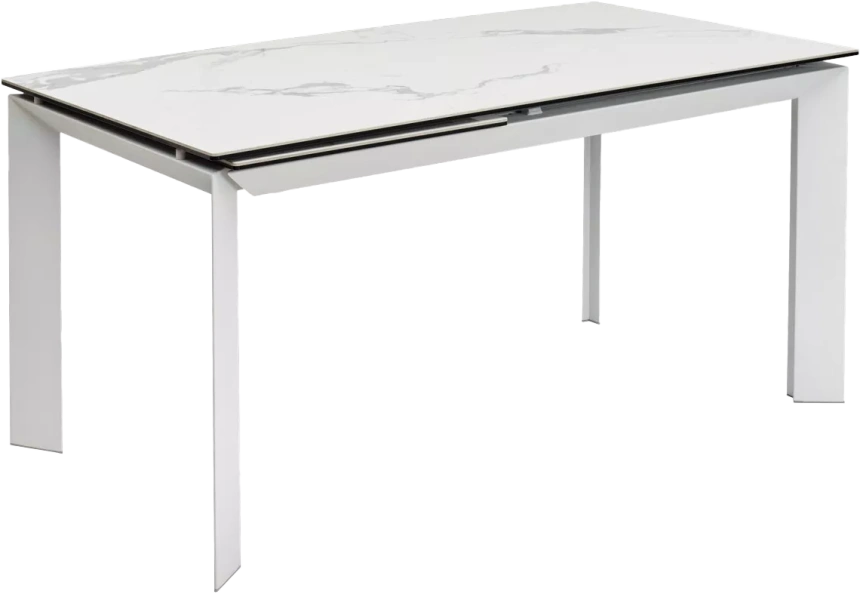 Кухонный стол раздвижной Cremona 140, Matte Statuario Белый мрамор матовый, керамика, белый каркас