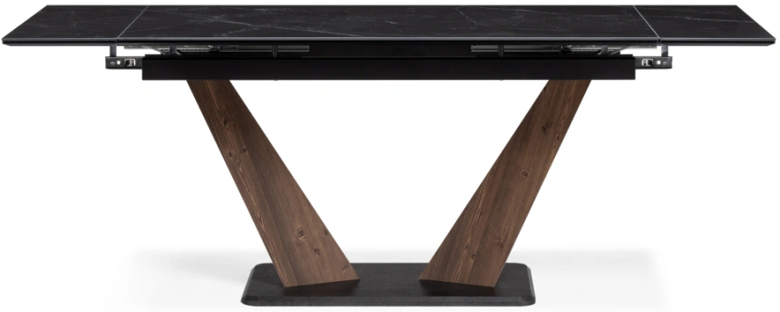 Кухонный стол раздвижной Кели, 140(200), керамика, черный мрамор / орех кантри / черный