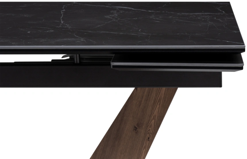 Кухонный стол раздвижной Кели, 140(200), керамика, черный мрамор / орех кантри / черный