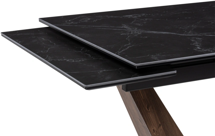 Кухонный стол раздвижной Кели, 140(200), керамика, черный мрамор / орех кантри / черный