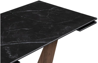 Кухонный стол раздвижной Кели, 140(200), керамика, черный мрамор / орех кантри / черный