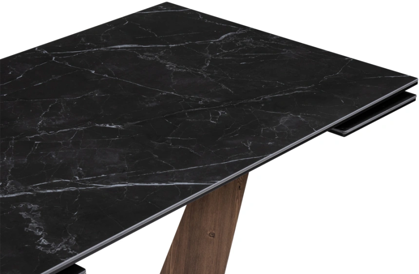 Кухонный стол раздвижной Кели, 140(200), керамика, черный мрамор / орех кантри / черный