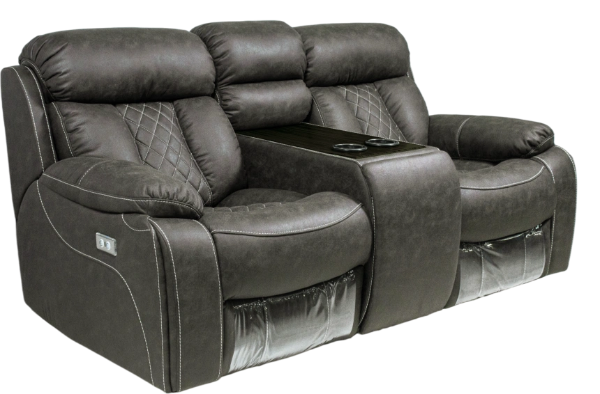 Диван прямой Азалия, электрореклайнер, двухместный, Стайл 04 / Эбен / Контрастная отстрочка