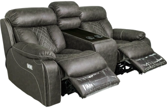 Диван прямой Азалия, электрореклайнер, двухместный, Стайл 04 / Эбен / Контрастная отстрочка