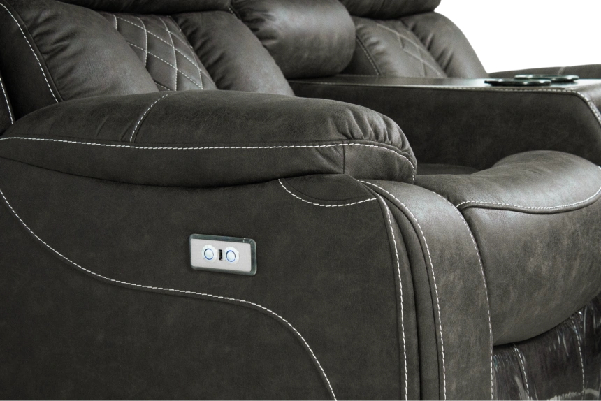 Диван прямой Азалия, электрореклайнер, двухместный, Стайл 04 / Эбен / Контрастная отстрочка