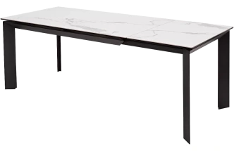 Кухонный стол раздвижной Cremona 140, Matte Statuario Белый мрамор матовый, керамика, черный каркас