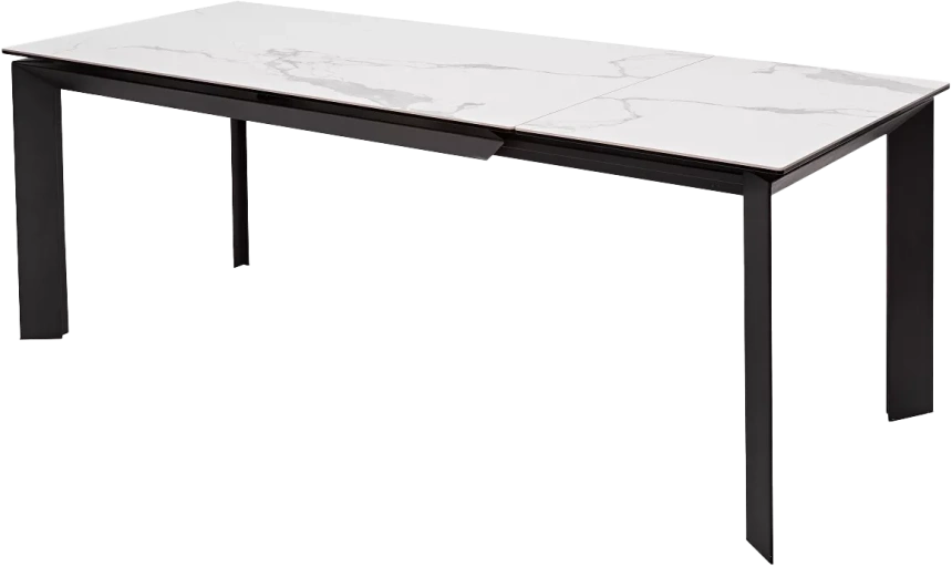 Кухонный стол раздвижной Cremona 140, Matte Statuario Белый мрамор матовый, керамика, черный каркас