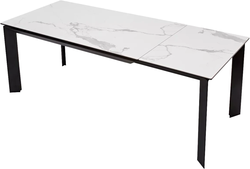 Кухонный стол раздвижной Cremona 140, Matte Statuario Белый мрамор матовый, керамика, черный каркас