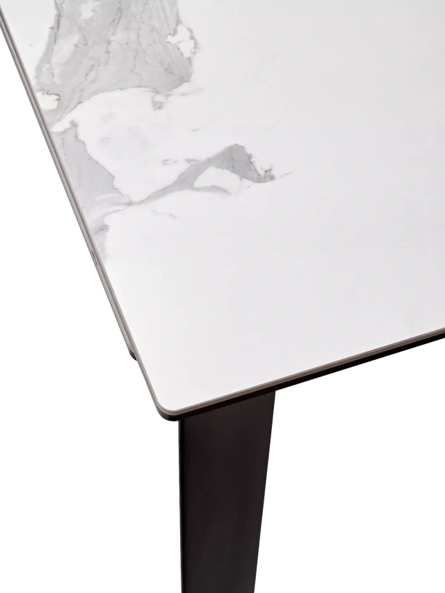 Кухонный стол раздвижной Cremona 140, Matte Statuario Белый мрамор матовый, керамика, черный каркас