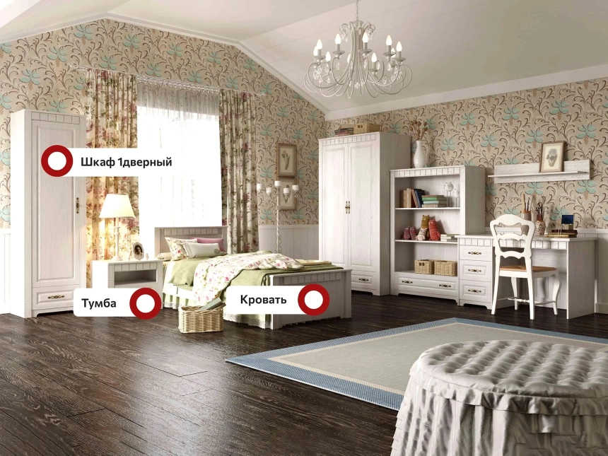 Гарнитур для детской Прованс, композиция 1, бодега белая / патина премиум