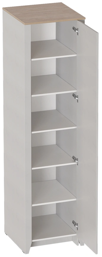 Шкаф однодверный Валенсия, распашной с полками, персидский жемчуг / дуб натуральный светлый