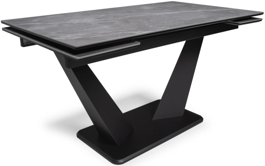 Кухонный стол раздвижной Кели, 140(200), керамика, серый мрамор / черный