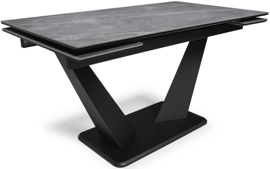 Кухонный стол раздвижной Кели, 140(200), керамика, серый мрамор / черный