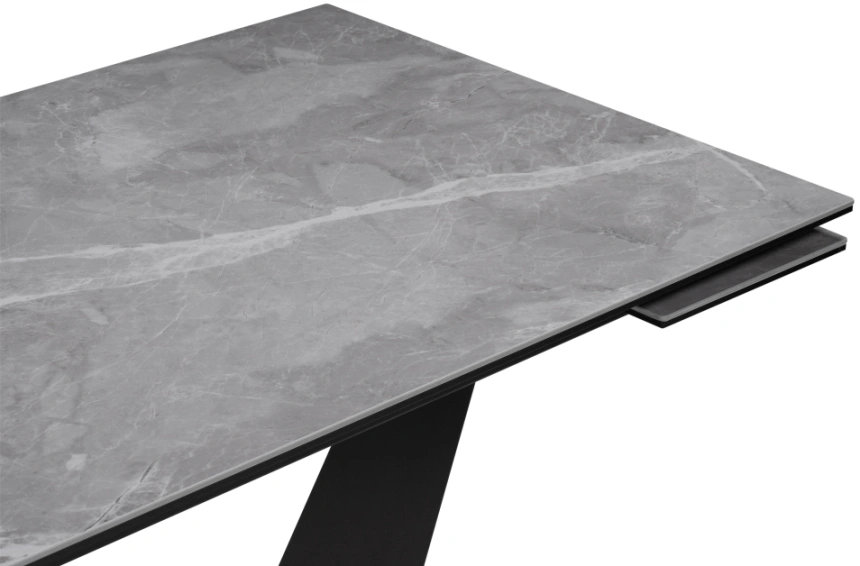 Кухонный стол раздвижной Кели, 140(200), керамика, серый мрамор / черный