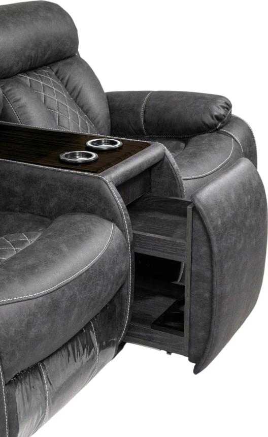 Диван прямой Азалия, электрореклайнер, двухместный, Стайл 17 / Эбен / Контрастная отстрочка